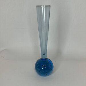 Bubble Bud Vase Blue Single Stem 6 1/4 Tall 2 In Ball 1 In Opening Vintage 1960